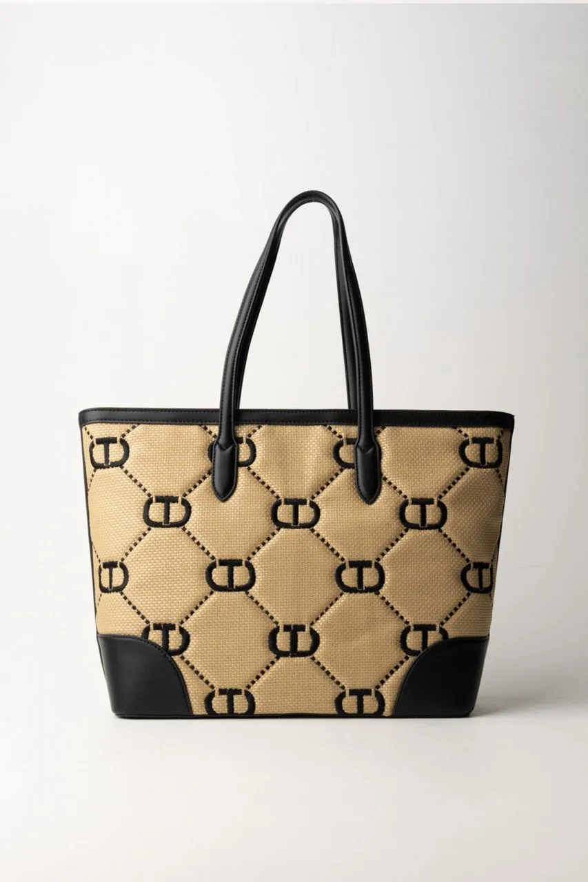 Borsa shopper 'Palermo' effetto Rafia Nero