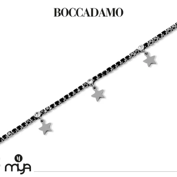 Bracciale tennis con cristalli neri e stelle    