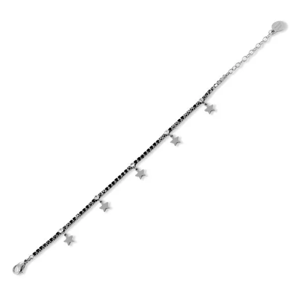 Bracciale tennis con cristalli neri e stelle    
