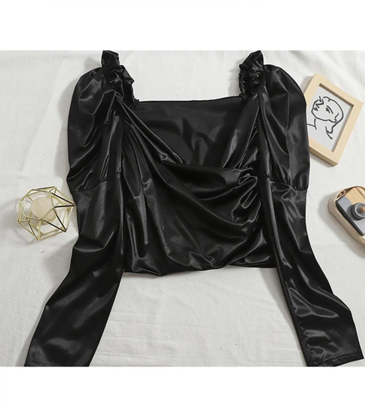 Camicetta di raso di moda Donna Camicetta irregolare a pieghe incrociate Pieghe Casual Mujer Camicetta di stile dolce bellezza p
