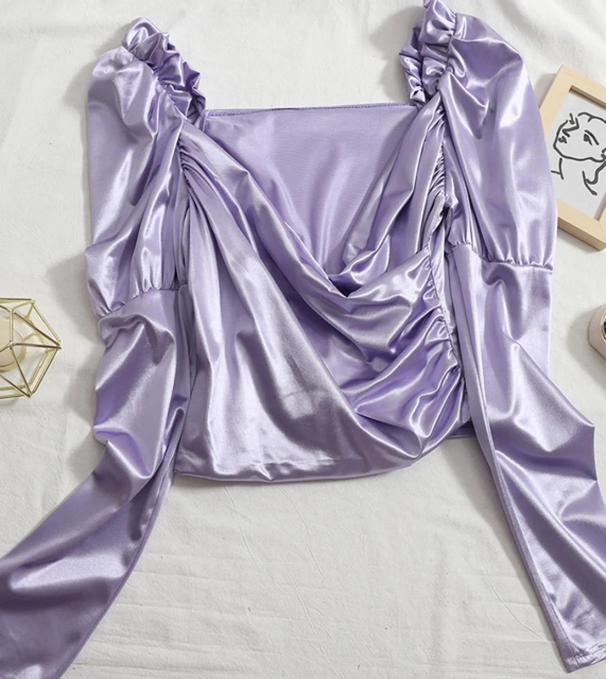 Camicetta di raso di moda Donna Camicetta irregolare a pieghe incrociate Pieghe Casual Mujer Camicetta di stile dolce bellezza p