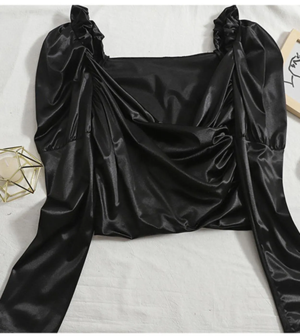 Camicetta di raso di moda Donna Camicetta irregolare a pieghe incrociate Pieghe Casual Mujer Camicetta di stile dolce bellezza p