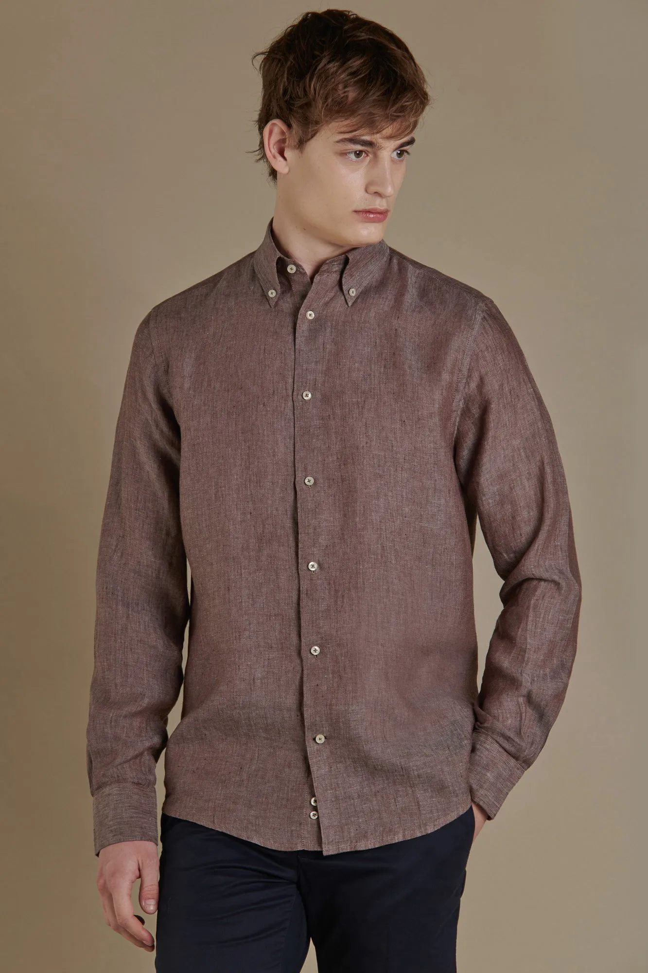 Camicia casual collo button down 100% lino uomo
