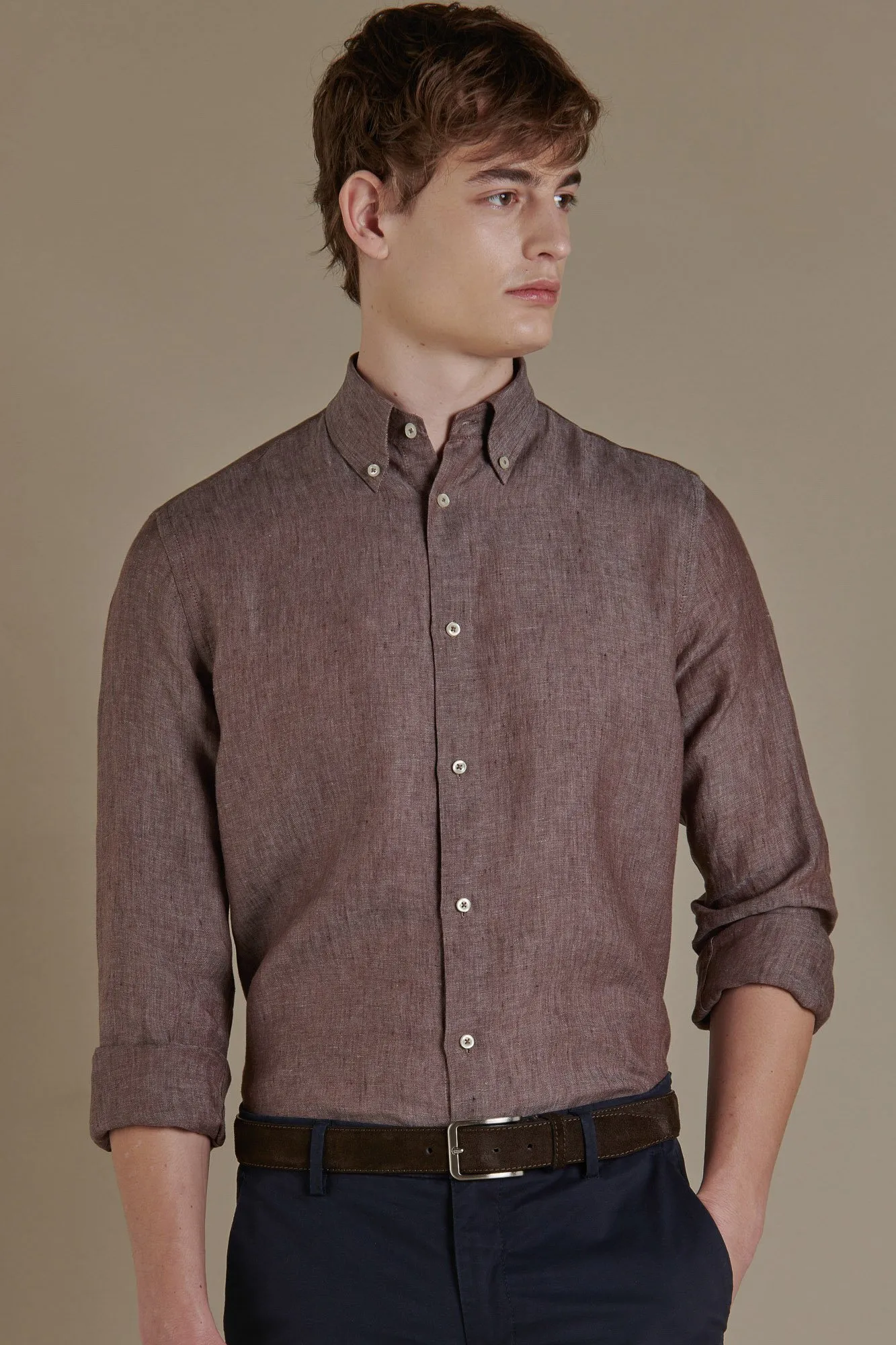 Camicia casual collo button down 100% lino uomo