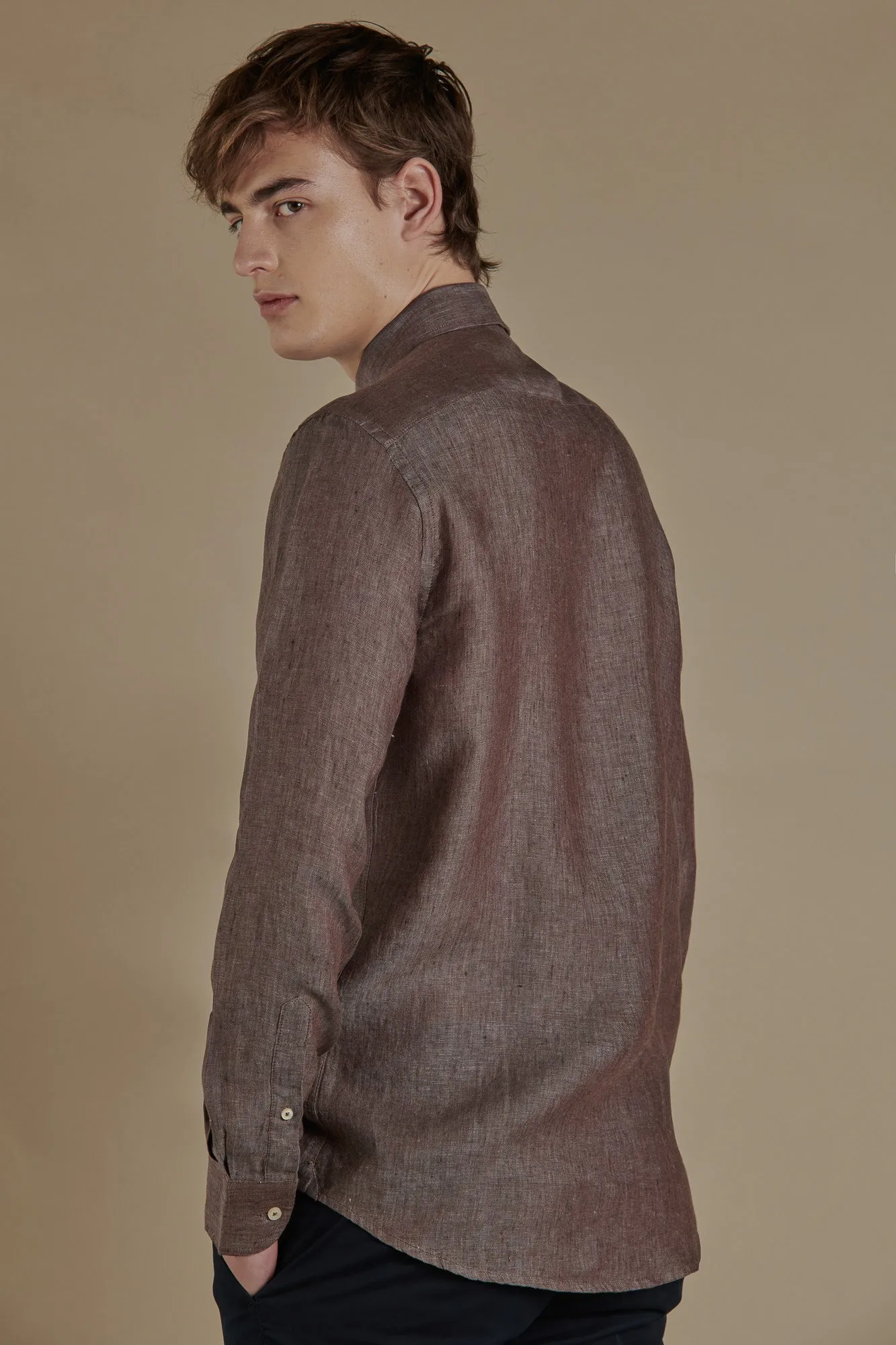 Camicia casual collo button down 100% lino uomo