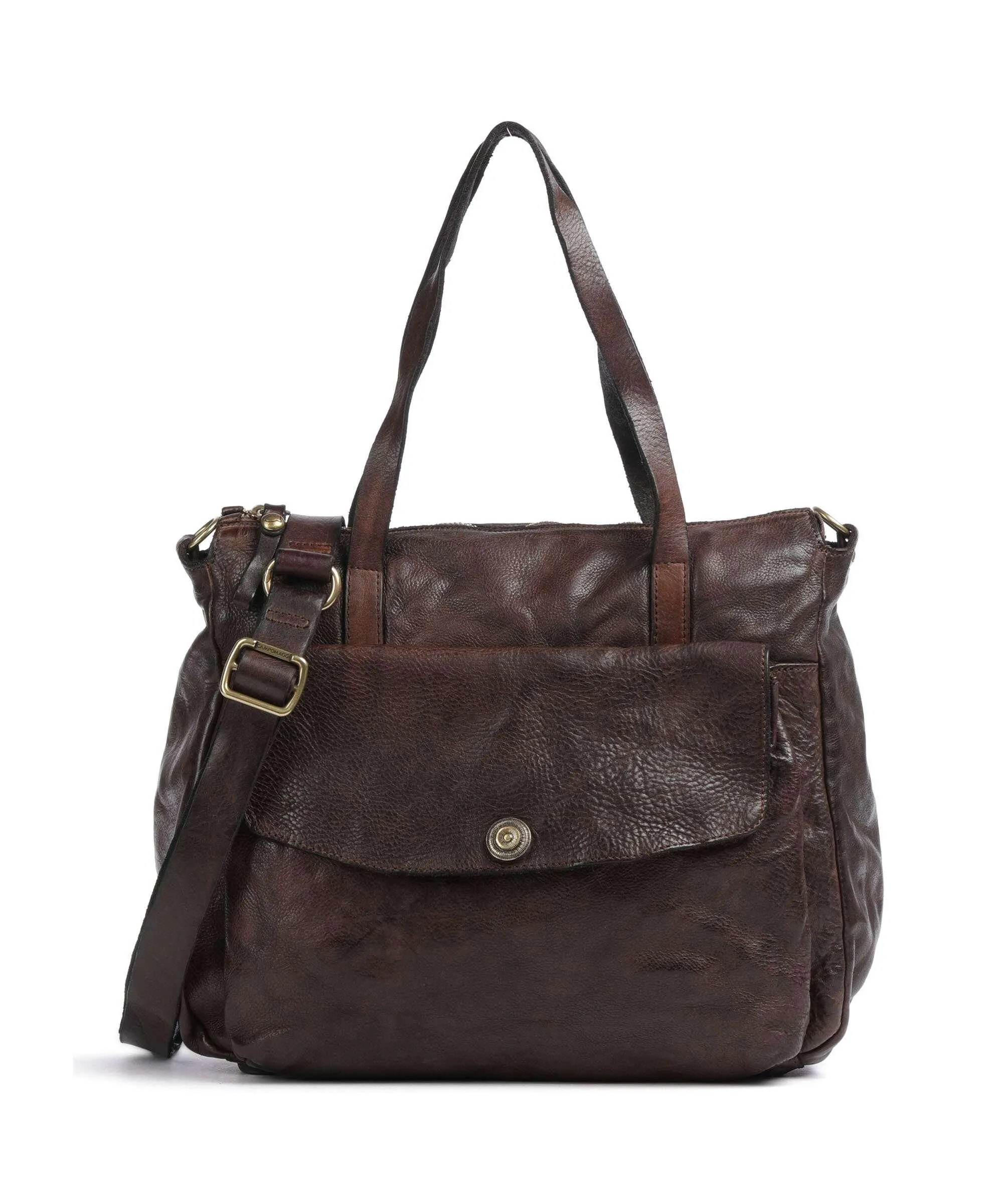  Campomaggi Borsa shopper pelle di vacchetta grana marrone scuro  