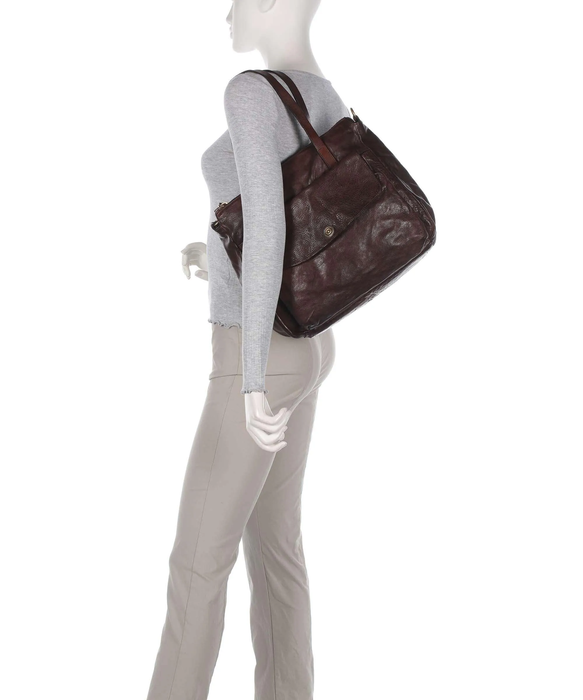  Campomaggi Borsa shopper pelle di vacchetta grana marrone scuro  