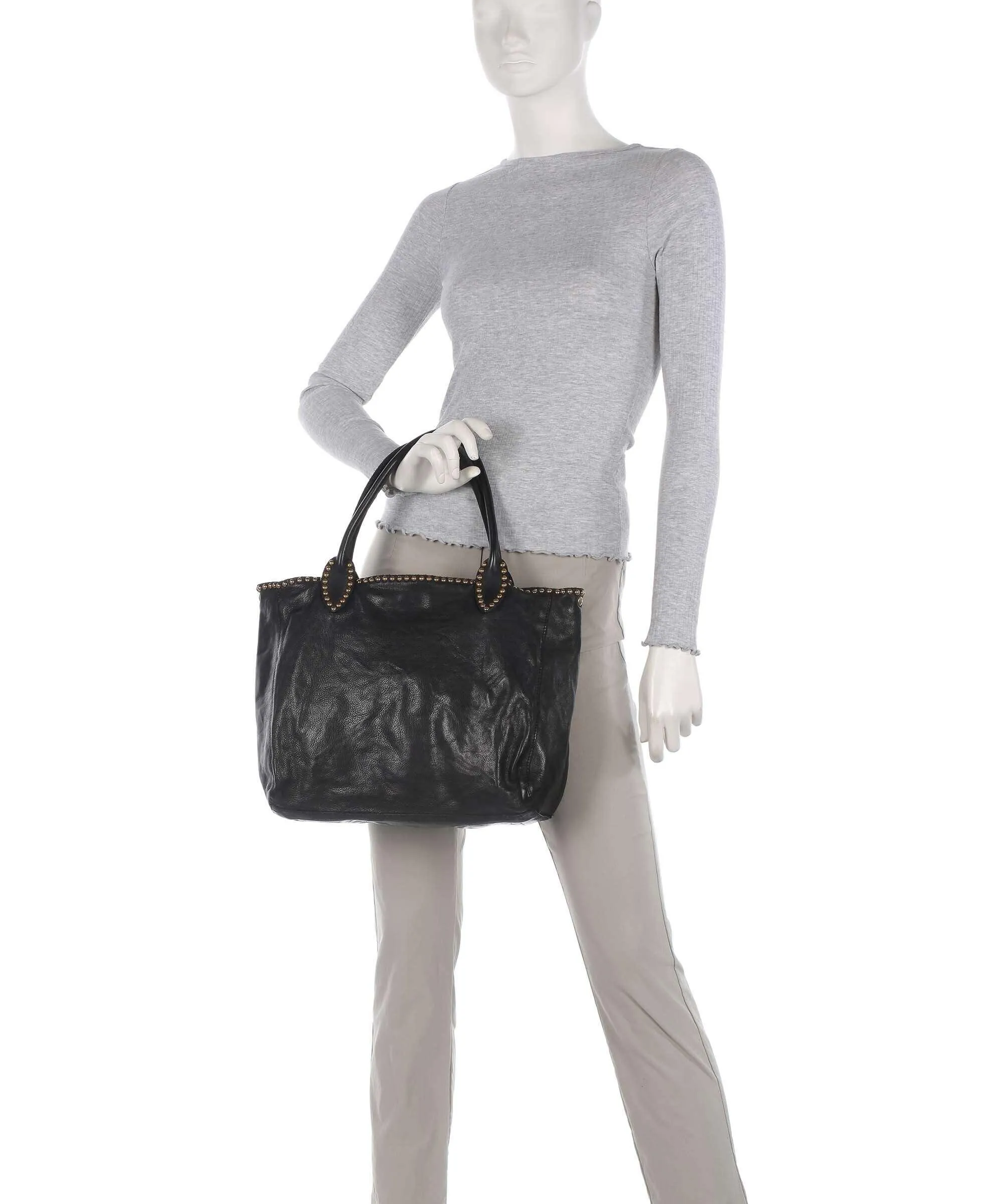  Campomaggi Borsa shopper pelle di vacchetta grana nero  
