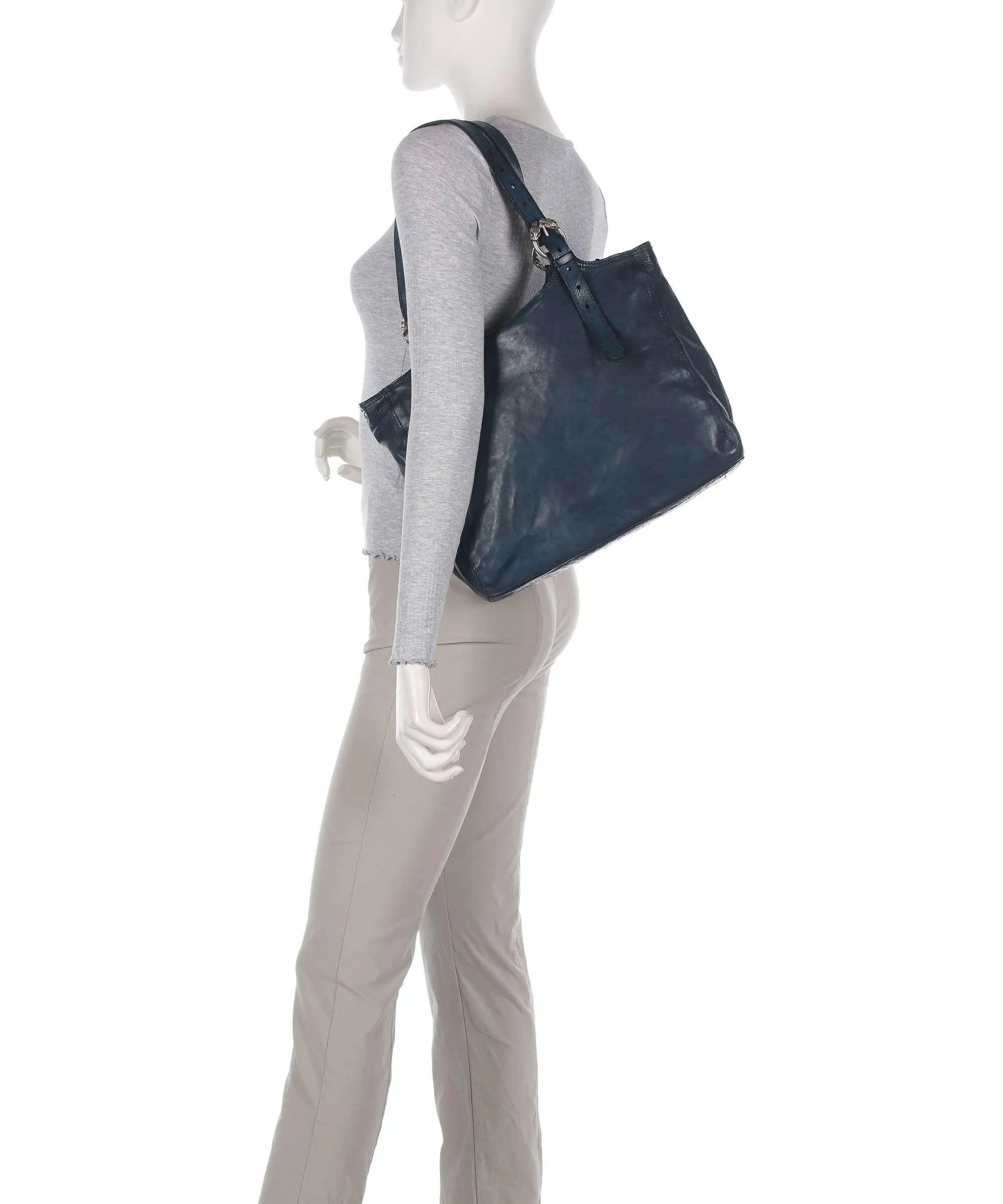  Campomaggi Borsa shopper pelle di vacchetta grana petrol  