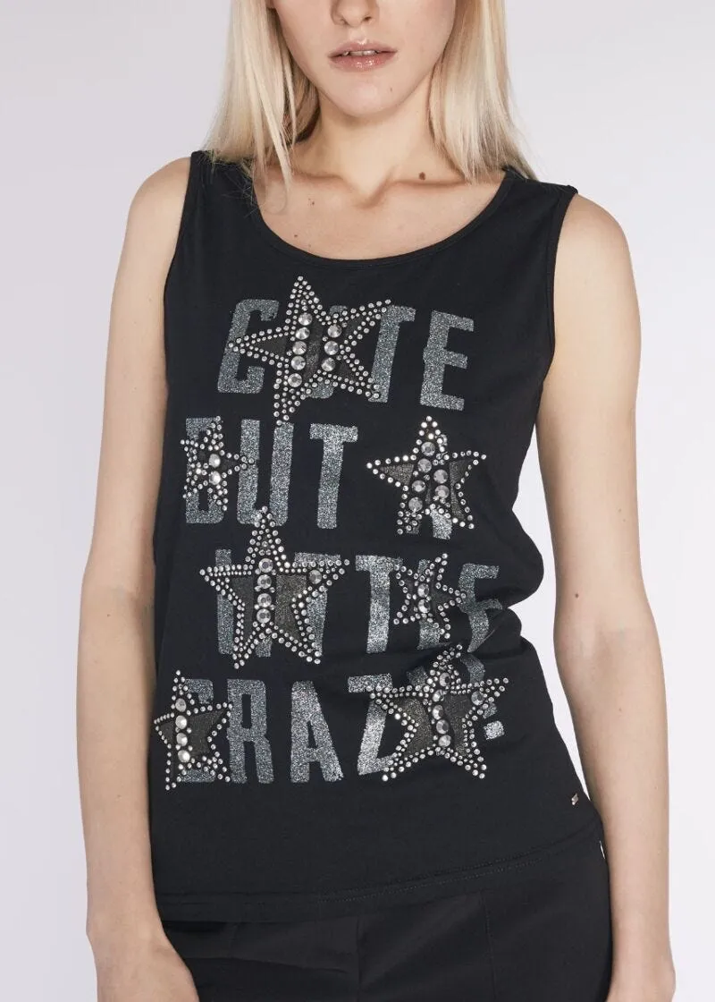 Canotta in cotone con borchie e glitter