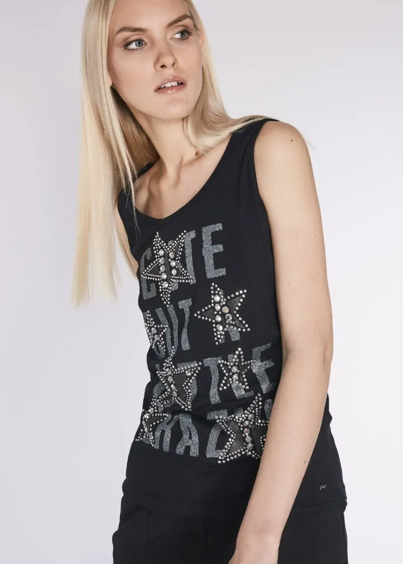 Canotta in cotone con borchie e glitter