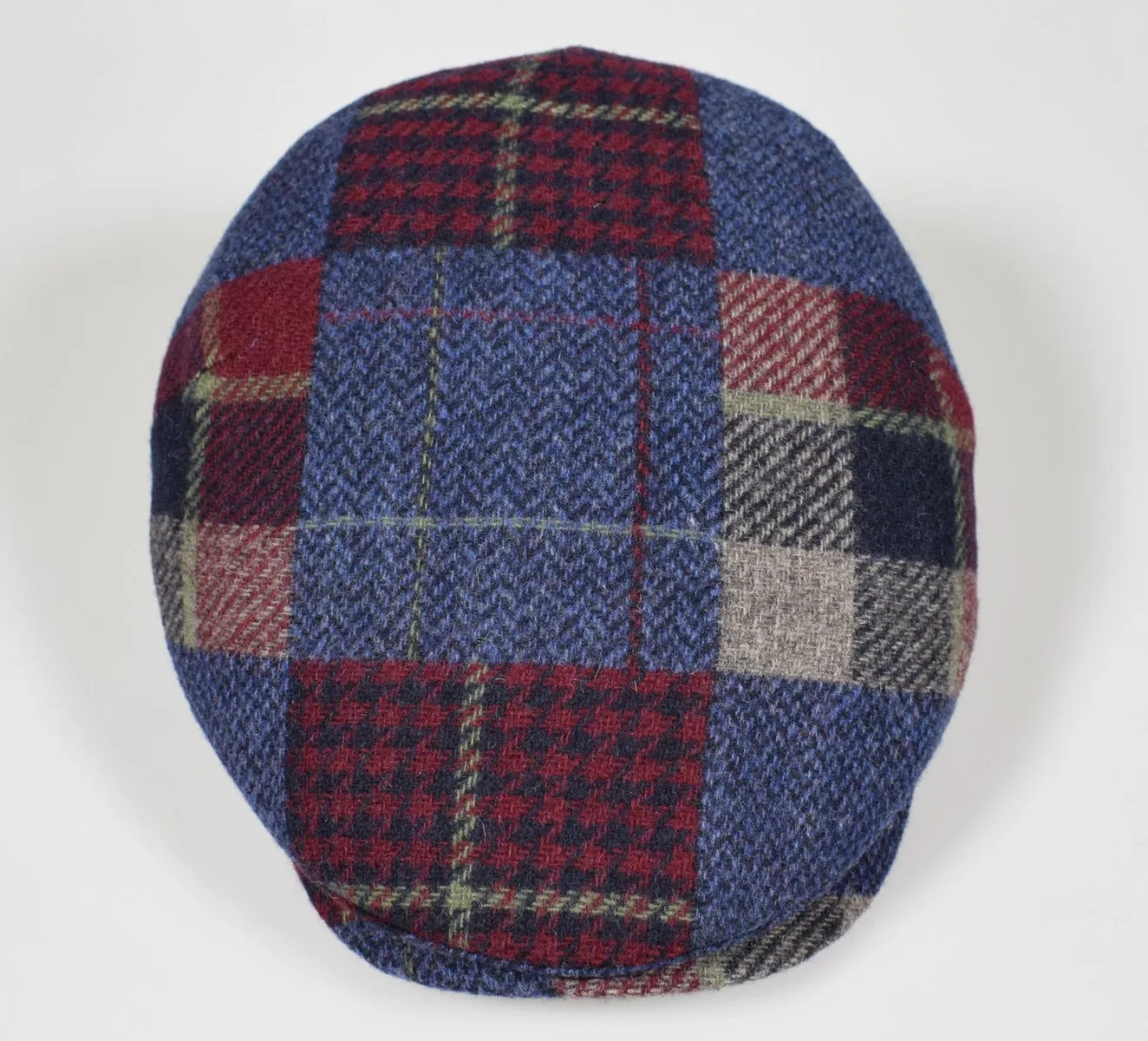 Cappello berretto imor blu a quadri in pura lana merino made in italy