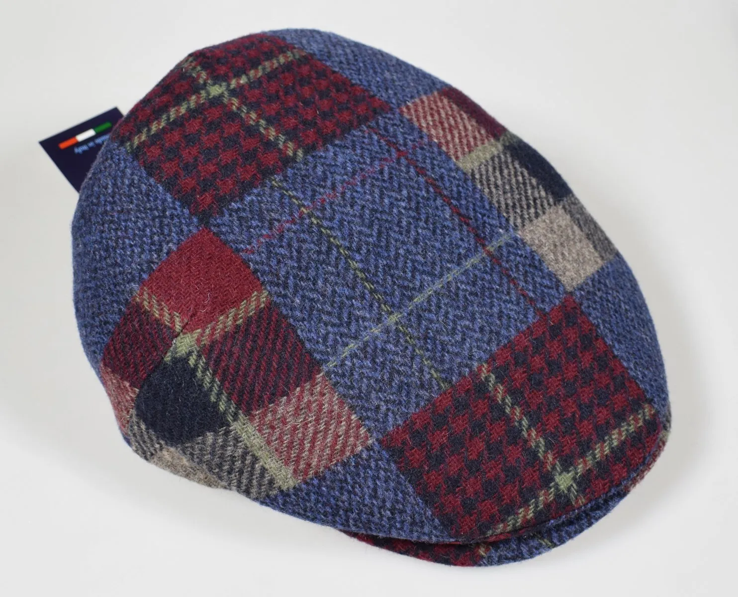 Cappello berretto imor blu a quadri in pura lana merino made in italy