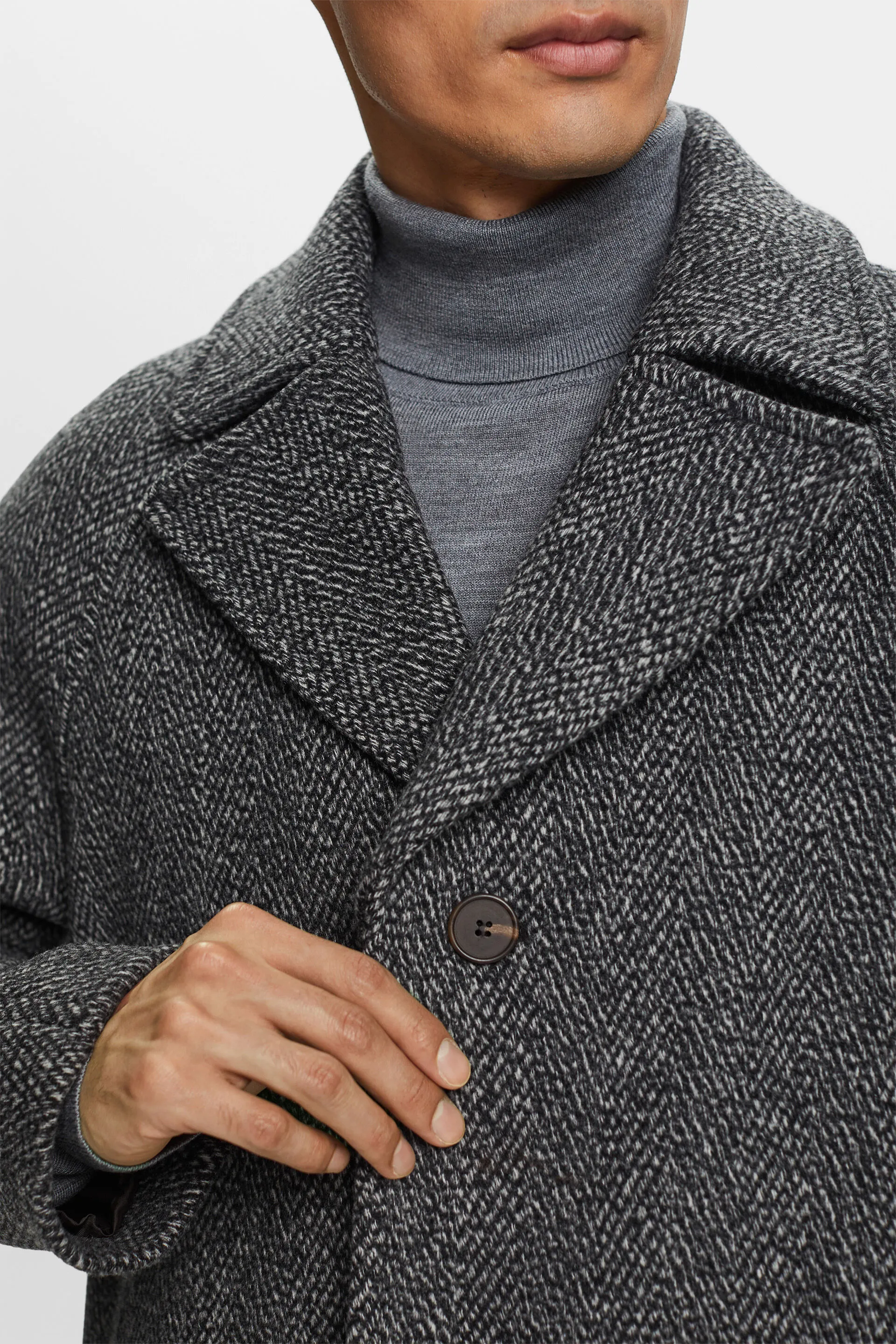 Cappotto a spina di pesce in misto lana