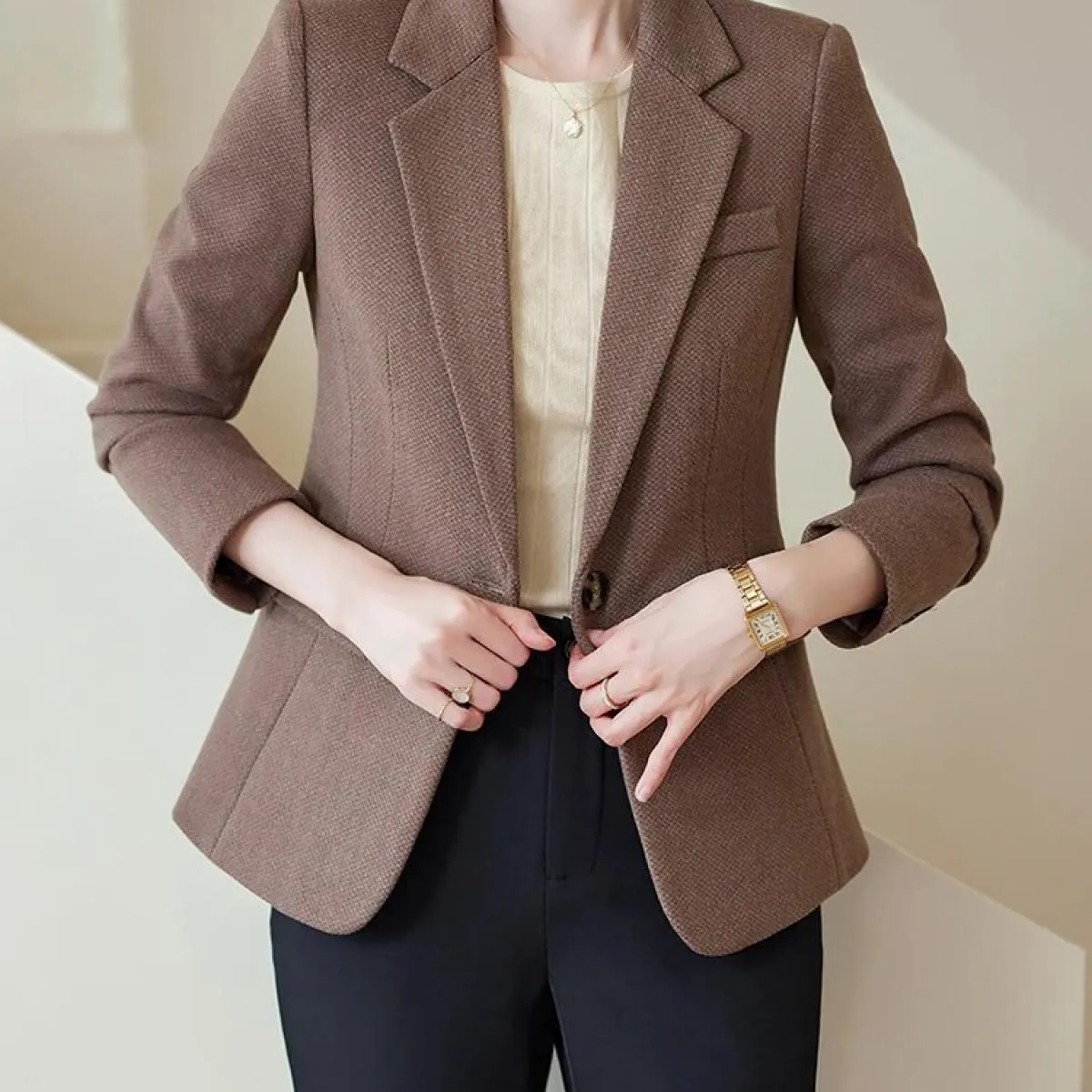 Cappotto da lavoro formale da donna autunno inverno nuovo arrivo autunno inverno giacca da donna albicocca nera da lavoro femmin