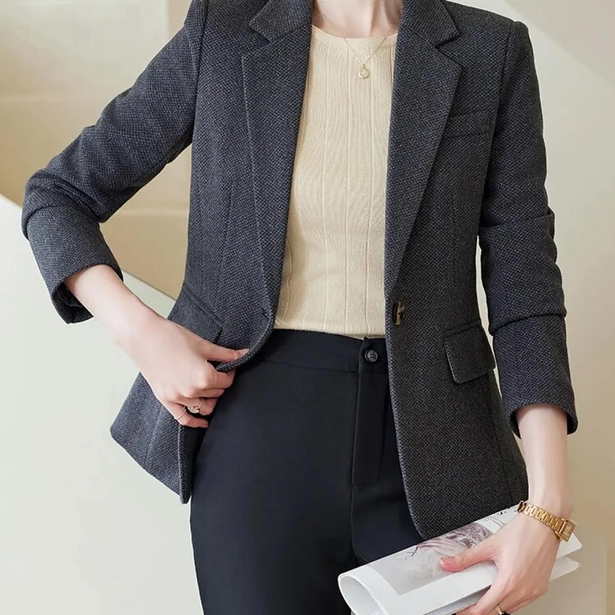 Cappotto da lavoro formale da donna autunno inverno nuovo arrivo autunno inverno giacca da donna albicocca nera da lavoro femmin
