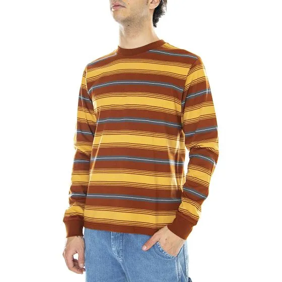 CARHARTT WIP L/S Buren T-Shirt Buren Stripe, Brandy - Maglietta Girocollo Maniche Lunghe Uomo Multicolore    
