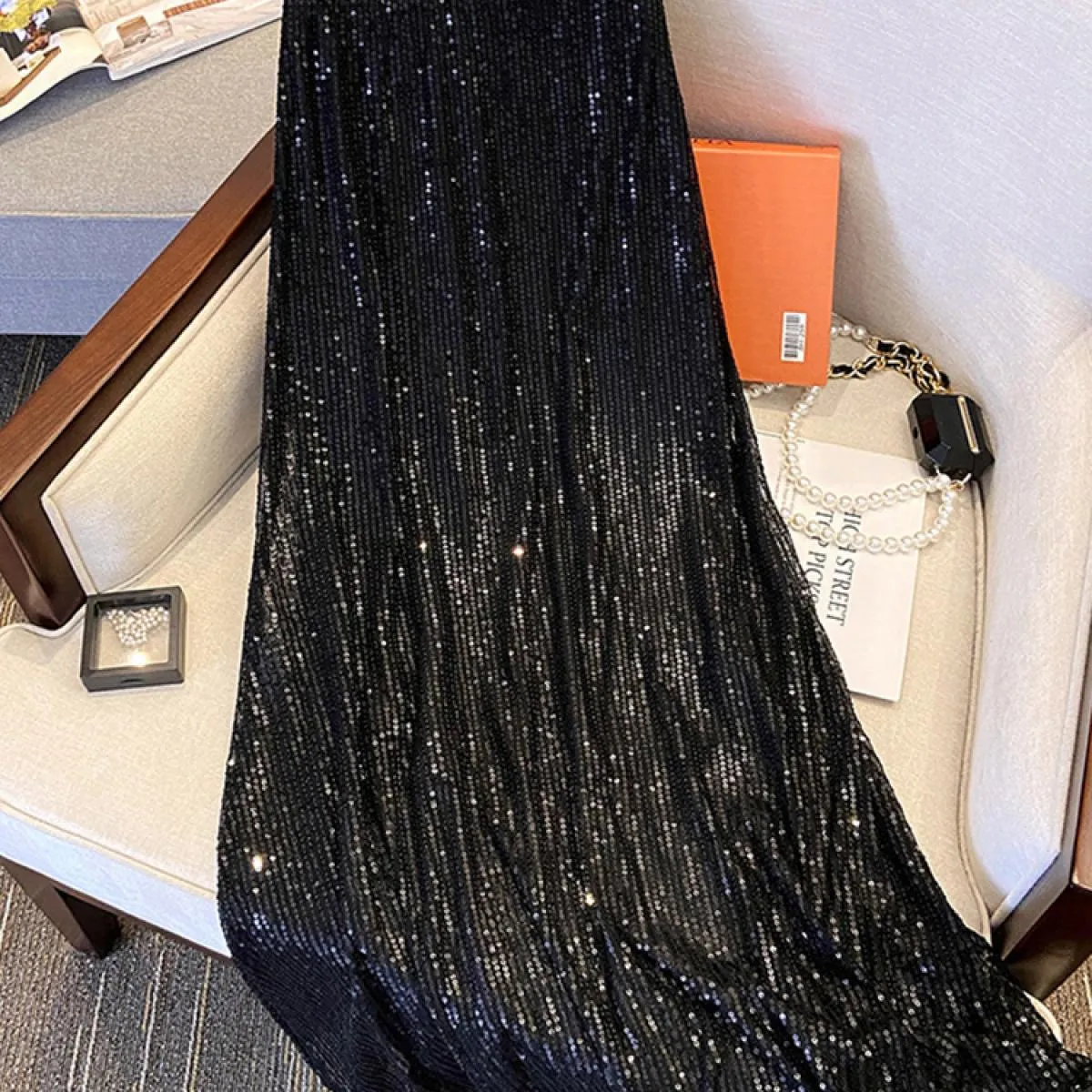 Celebrity paillettes aderenti gonne lunghe per le donne moda vita alta nero prom gonna a sirena gonne 2023 primavera K229
