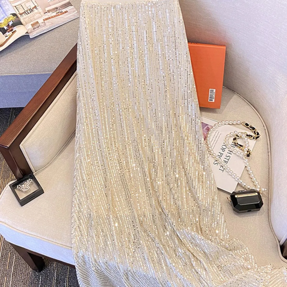 Celebrity paillettes aderenti gonne lunghe per le donne moda vita alta nero prom gonna a sirena gonne 2023 primavera K229