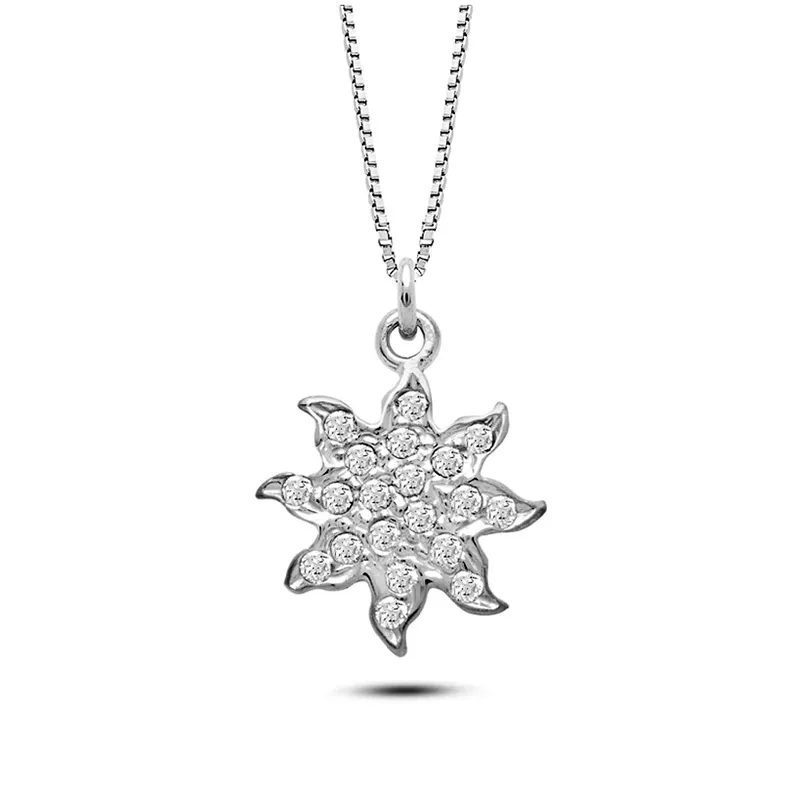 Collana con Ciondolo Sole Ambrosia in Oro Bianco e zirconi
