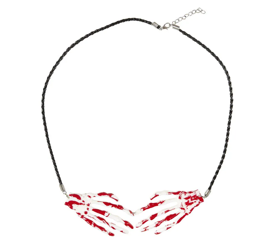 Collana di Halloween con mani scheletriche insanguinate