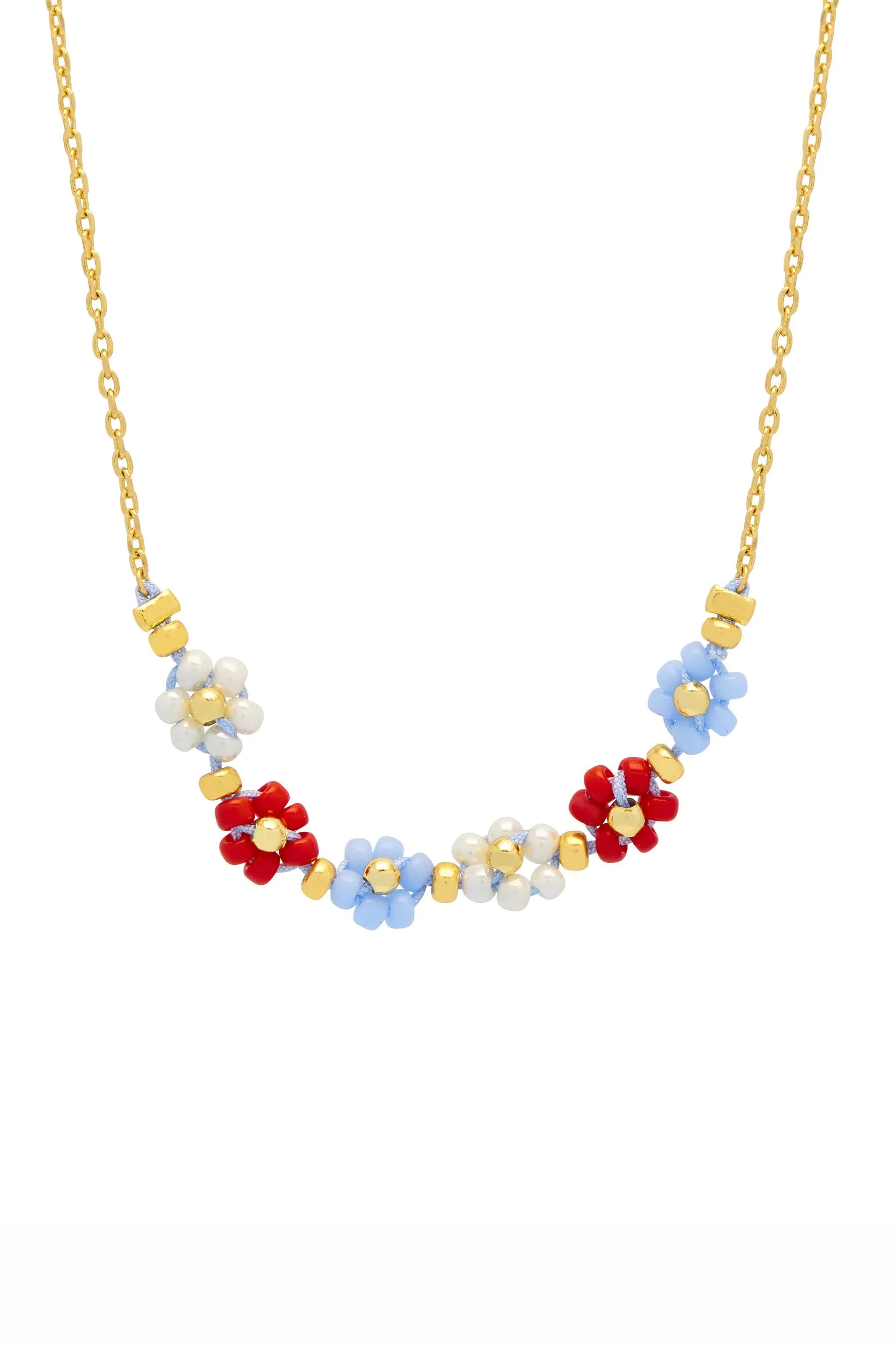 Collana Estella Bartlett Rosso, Blu, Bianco con catena di margherite