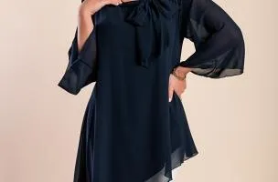 Elegante tunica traslucida con fiocco decorativo  Ginette, blu scuro