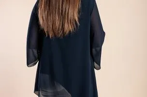 Elegante tunica traslucida con fiocco decorativo  Ginette, blu scuro