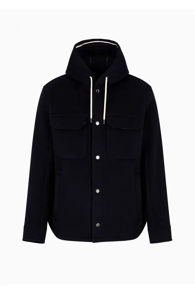 Emporio Armani Blouson Con Cappuccio In Lana Vergine Soft Hand