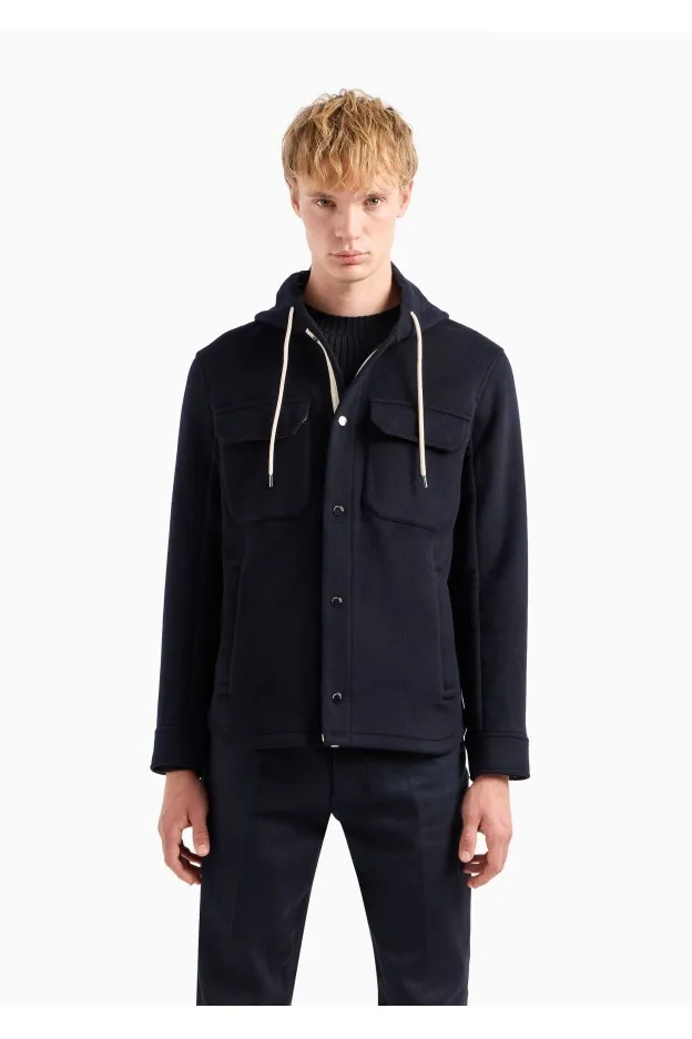 Emporio Armani Blouson Con Cappuccio In Lana Vergine Soft Hand