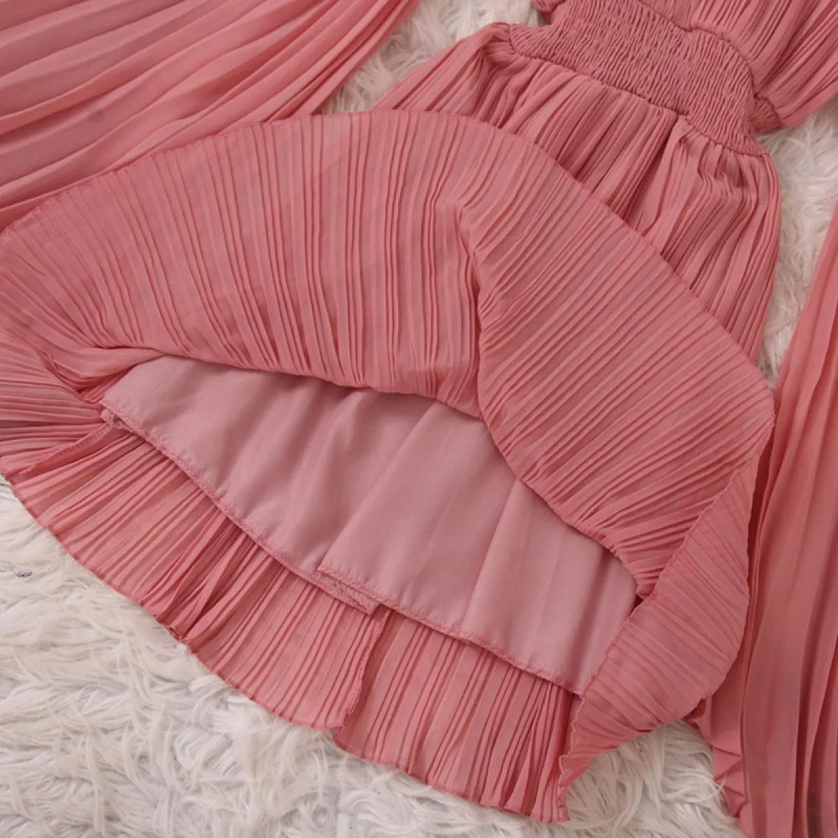 Estate elegante abito longuette per le donne pieghe a pieghe manica svasata lungo chiffon femminile abiti da sera festa Tarf 202