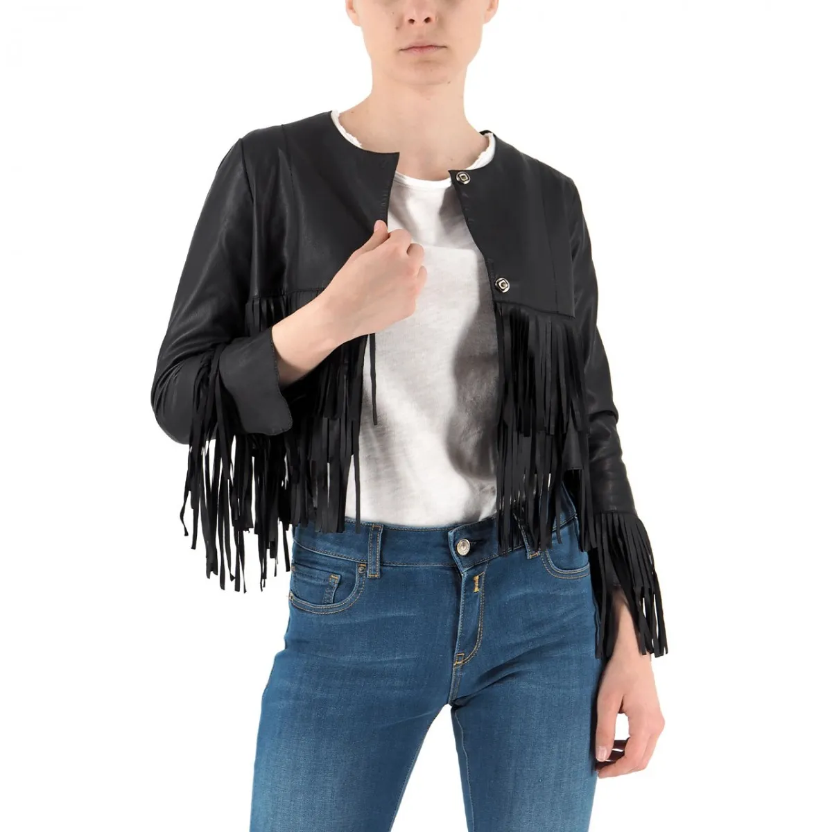 Giacca Crop Con Frange