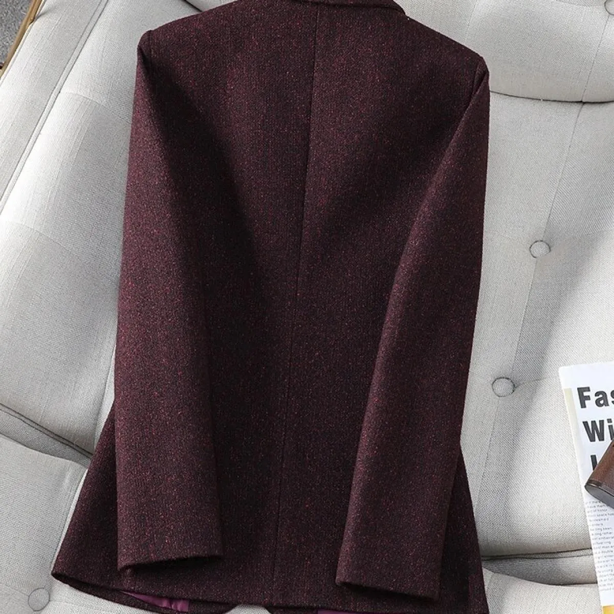 Giacca da donna autunno inverno Giacca da donna nera blu scuro Manica lunga Bottone singolo Cappotto formale da lavoro da lavoro