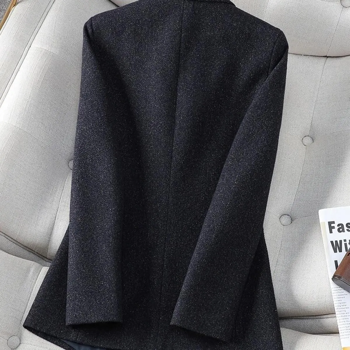 Giacca da donna autunno inverno Giacca da donna nera blu scuro Manica lunga Bottone singolo Cappotto formale da lavoro da lavoro