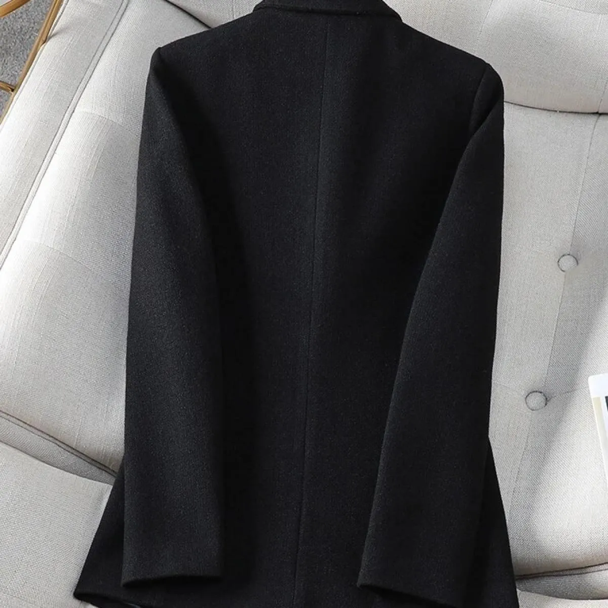 Giacca da donna autunno inverno Giacca da donna nera blu scuro Manica lunga Bottone singolo Cappotto formale da lavoro da lavoro