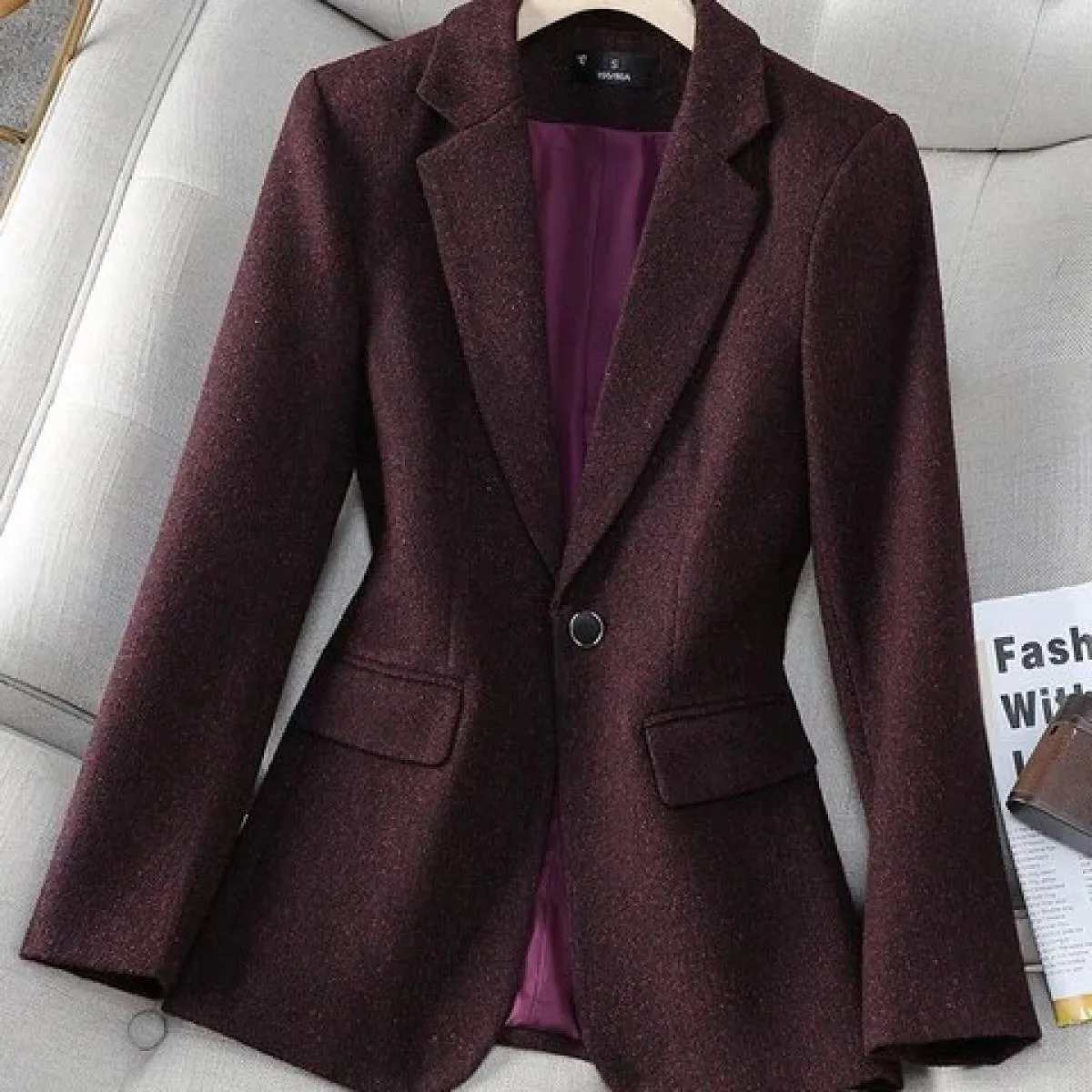 Giacca da donna autunno inverno Giacca da donna nera blu scuro Manica lunga Bottone singolo Cappotto formale da lavoro da lavoro