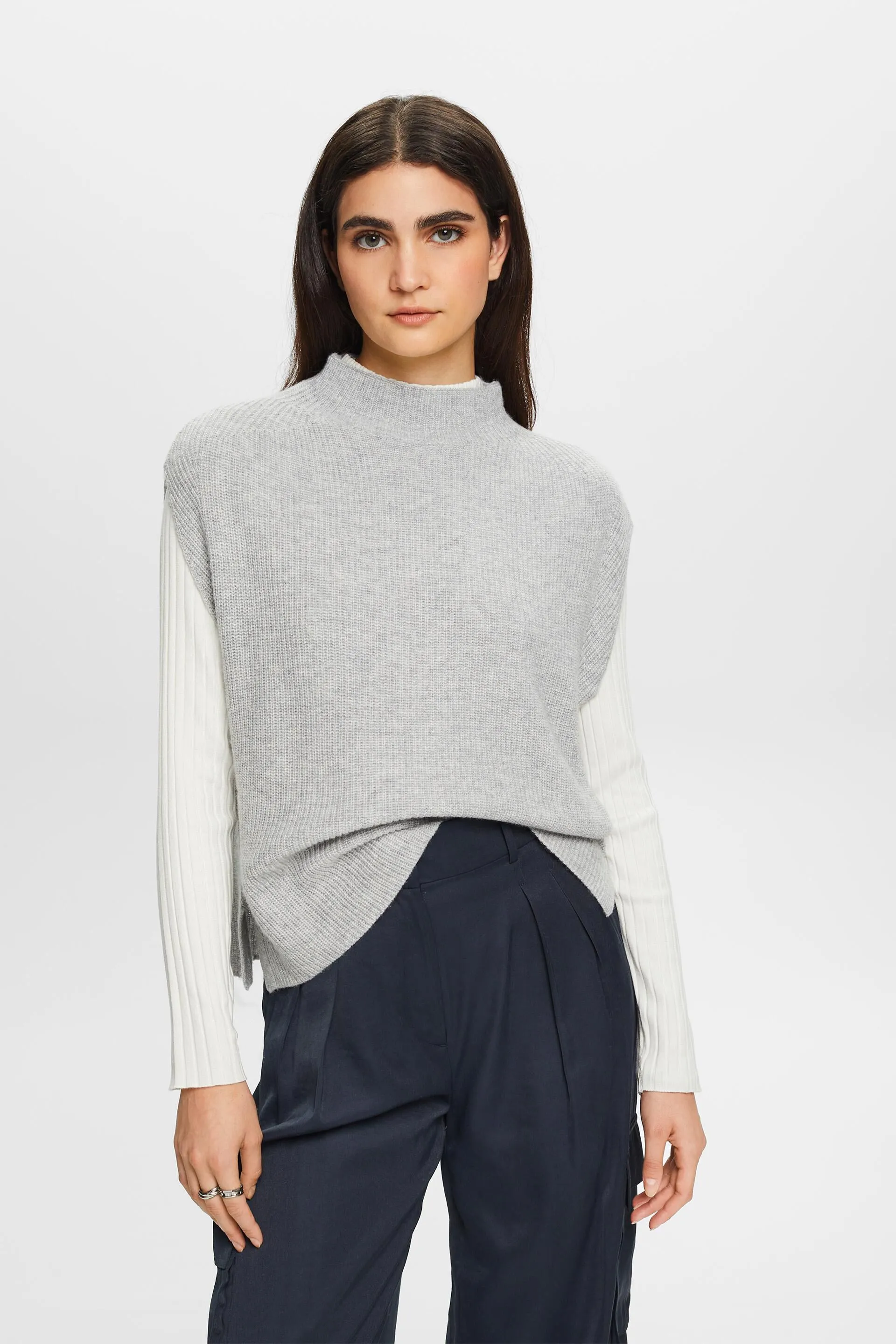 Gilet in maglia a coste in misto lana