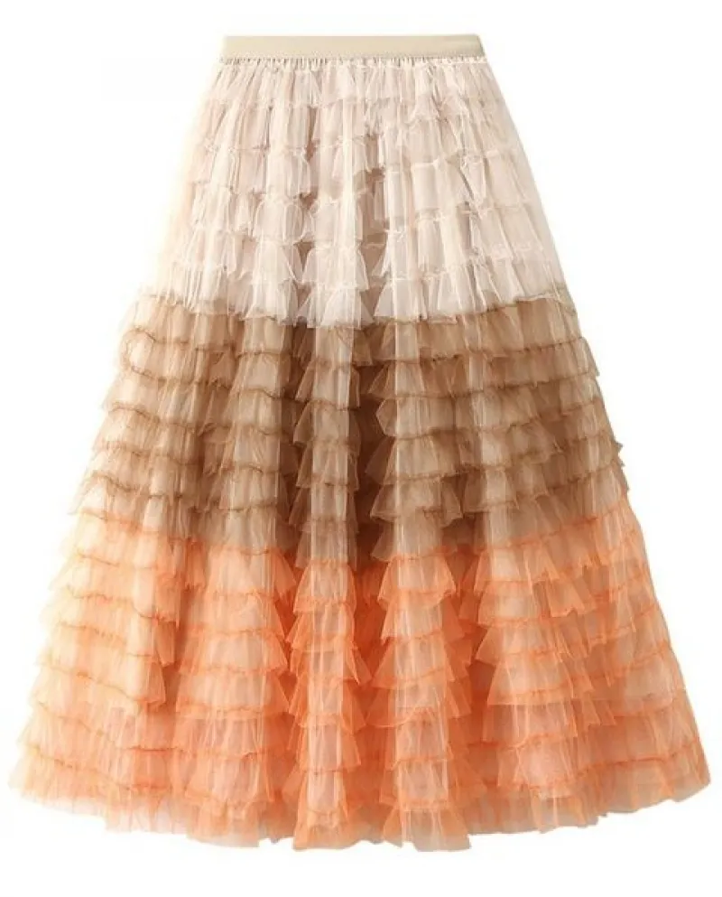 Gonna lunga in maglia di colore sfumato di fata Tut in tulle a vita alta da donna