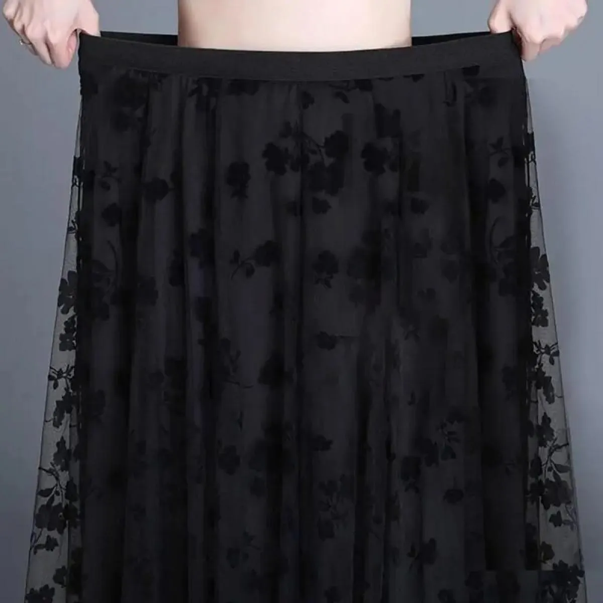 Gonne floreali in rete per donna Primavera Autunno Gonna lunga Garza a vita alta Grace Moda Gonne a sbuffo Tulle ricamato Sci