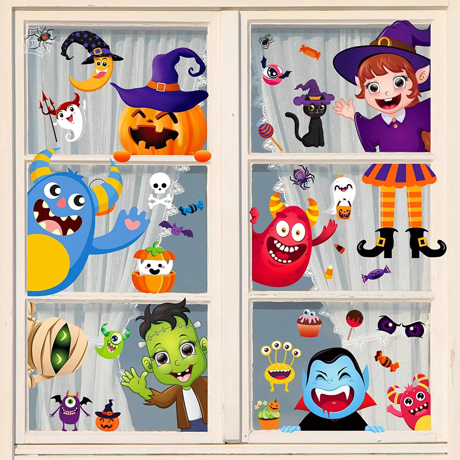 heekpek Addobbi Halloween Vetrofanie Decorazioni Removibili Adesivi per Vetrine di Halloween Riutilizzabili Stampa Fronte-Retro 