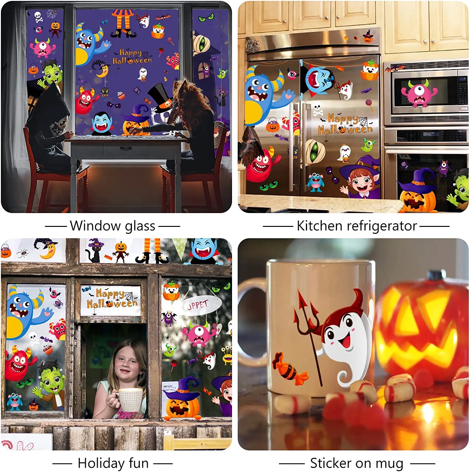 heekpek Addobbi Halloween Vetrofanie Decorazioni Removibili Adesivi per Vetrine di Halloween Riutilizzabili Stampa Fronte-Retro 