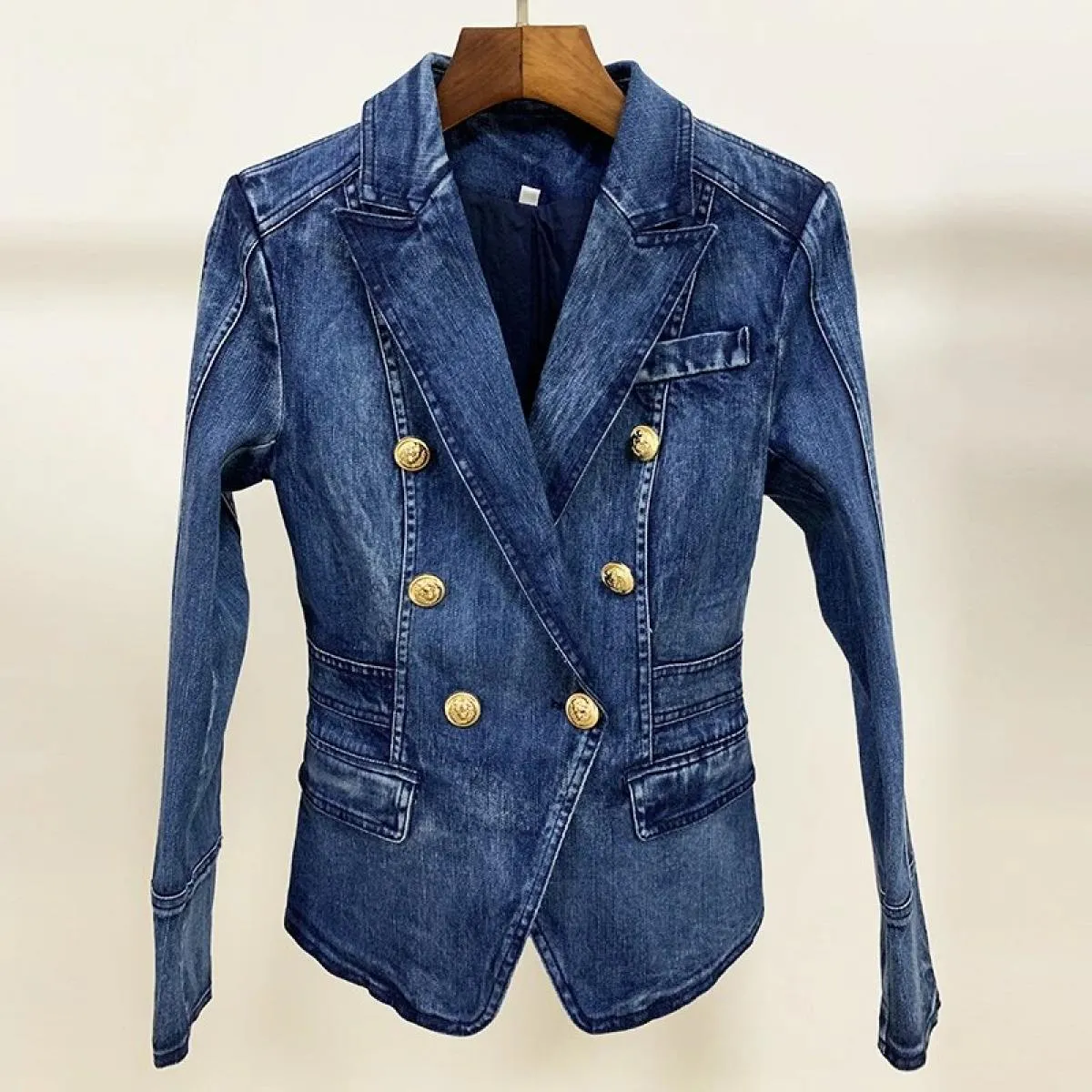 High Street New Fashion 2022 Giacca blazer firmata da donna Bottoni leone in metallo Cappotto esterno blazer in denim doppio pet
