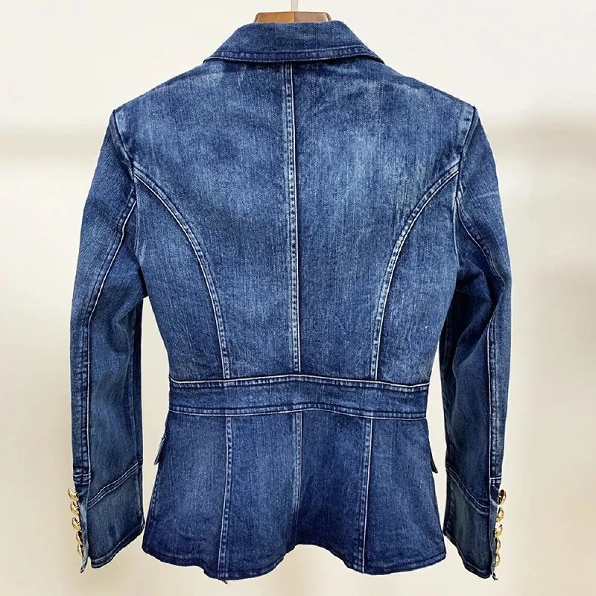 High Street New Fashion 2022 Giacca blazer firmata da donna Bottoni leone in metallo Cappotto esterno blazer in denim doppio pet