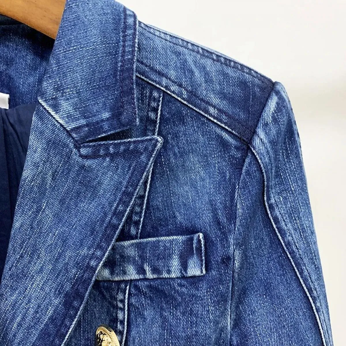 High Street New Fashion 2022 Giacca blazer firmata da donna Bottoni leone in metallo Cappotto esterno blazer in denim doppio pet