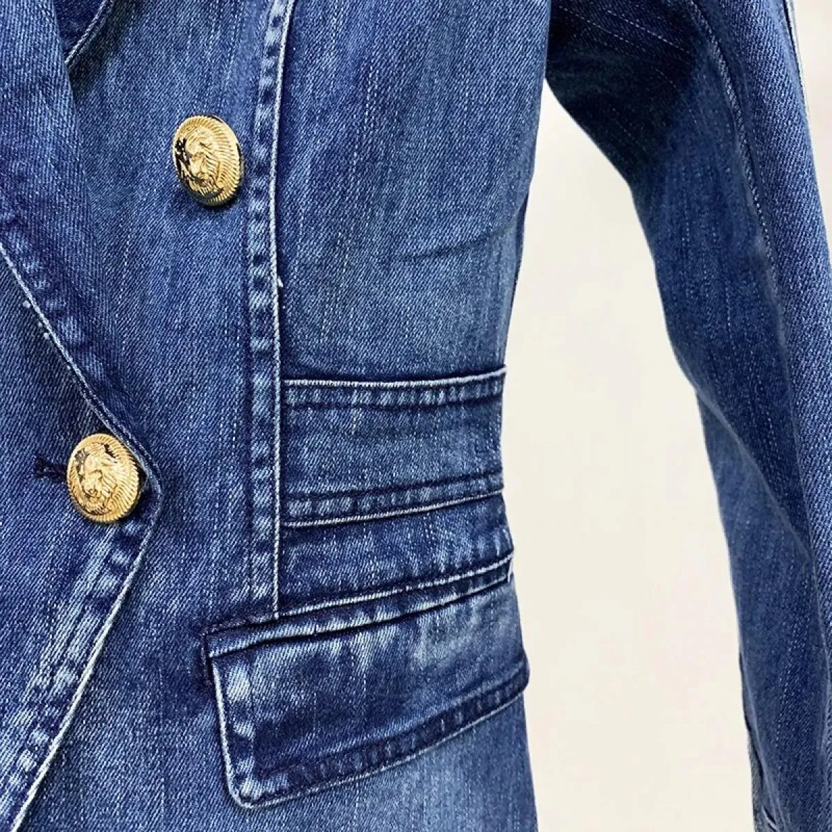 High Street New Fashion 2022 Giacca blazer firmata da donna Bottoni leone in metallo Cappotto esterno blazer in denim doppio pet
