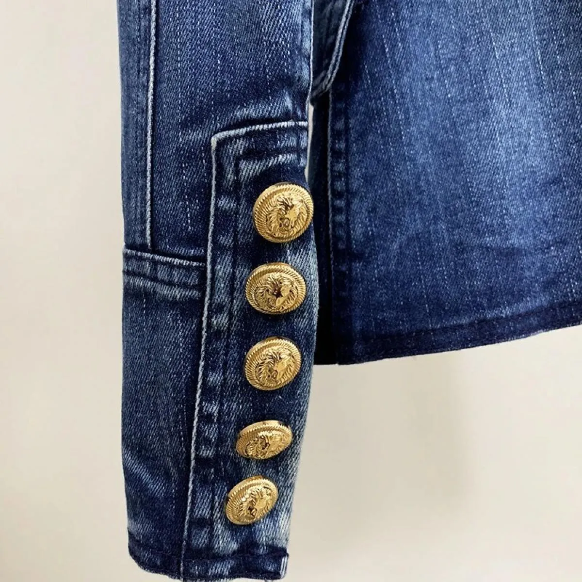 High Street New Fashion 2022 Giacca blazer firmata da donna Bottoni leone in metallo Cappotto esterno blazer in denim doppio pet