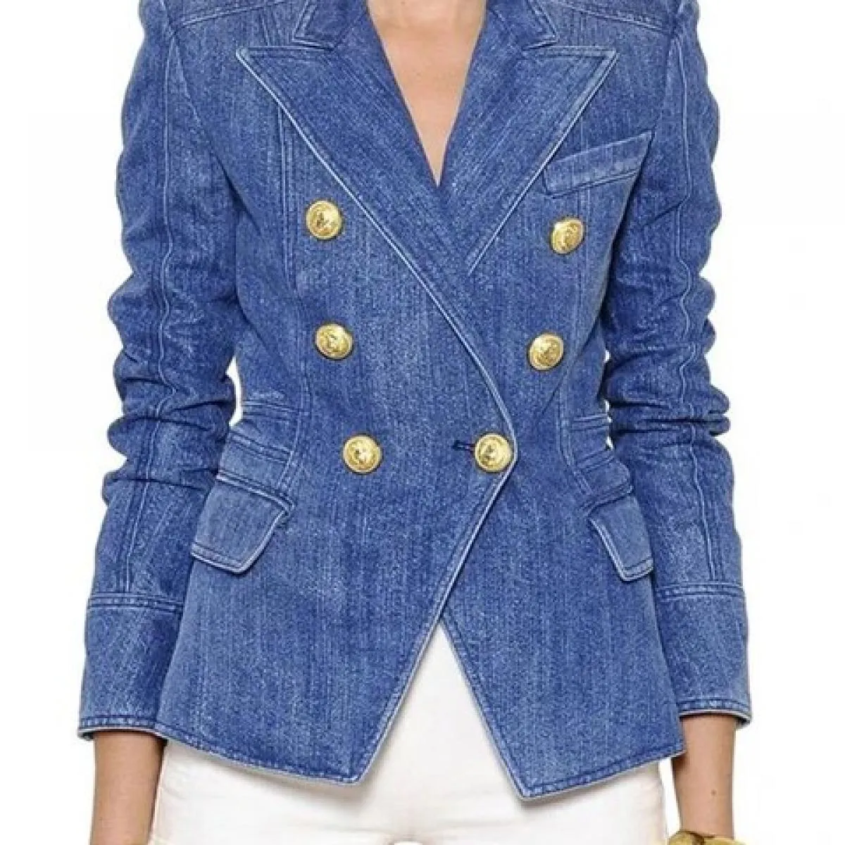 High Street New Fashion 2022 Giacca blazer firmata da donna Bottoni leone in metallo Cappotto esterno blazer in denim doppio pet