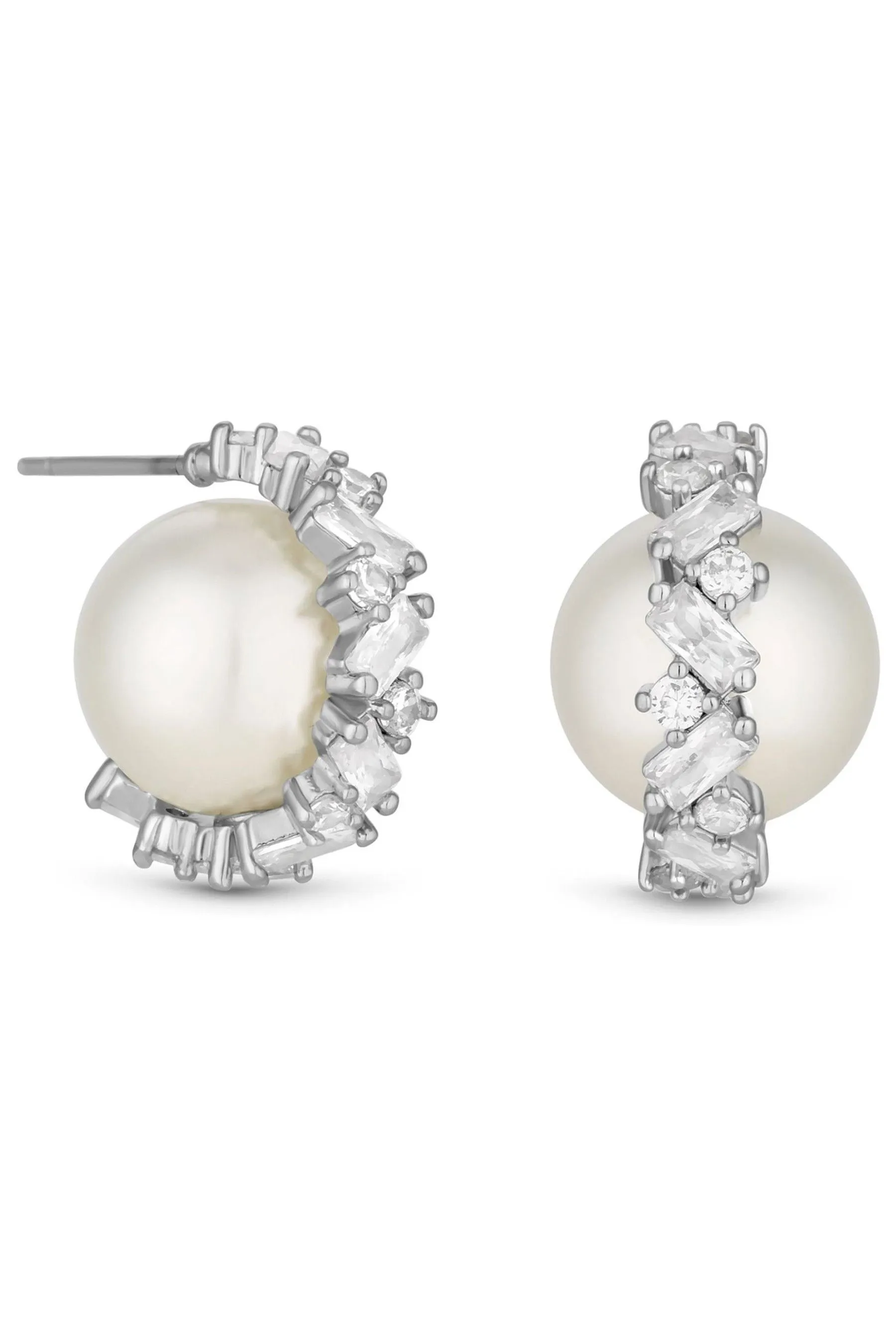 Jon Richard - Orecchini a bottone rivestiti con zirconia cubica e perle