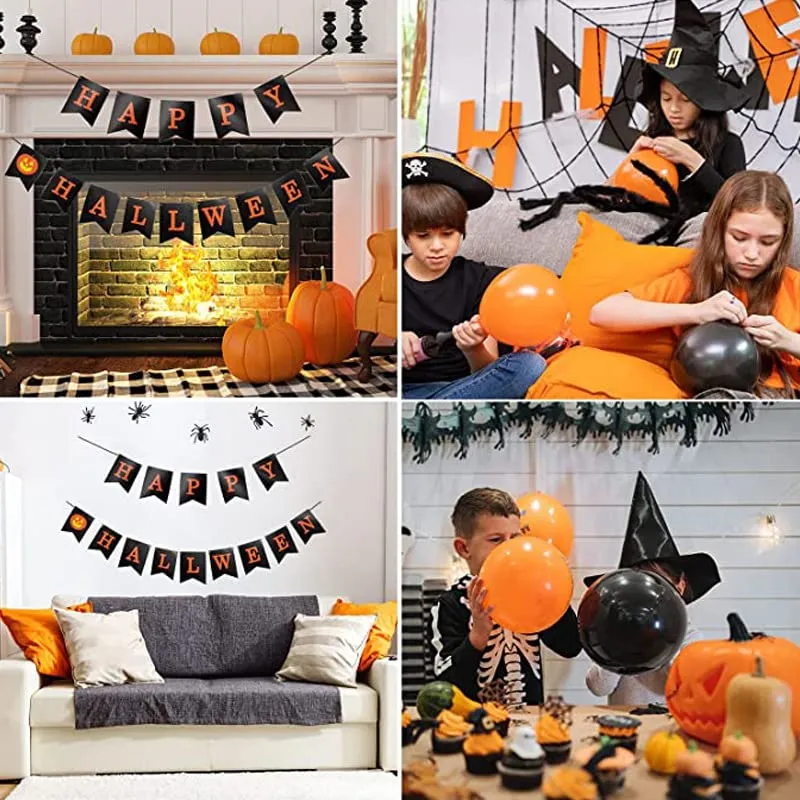 Kit Halloween Decorazioni, 88pcs Palloncini Festone Happy Halloween con Ragnatela e Banner e Pipistrello per Halloween Decorazio