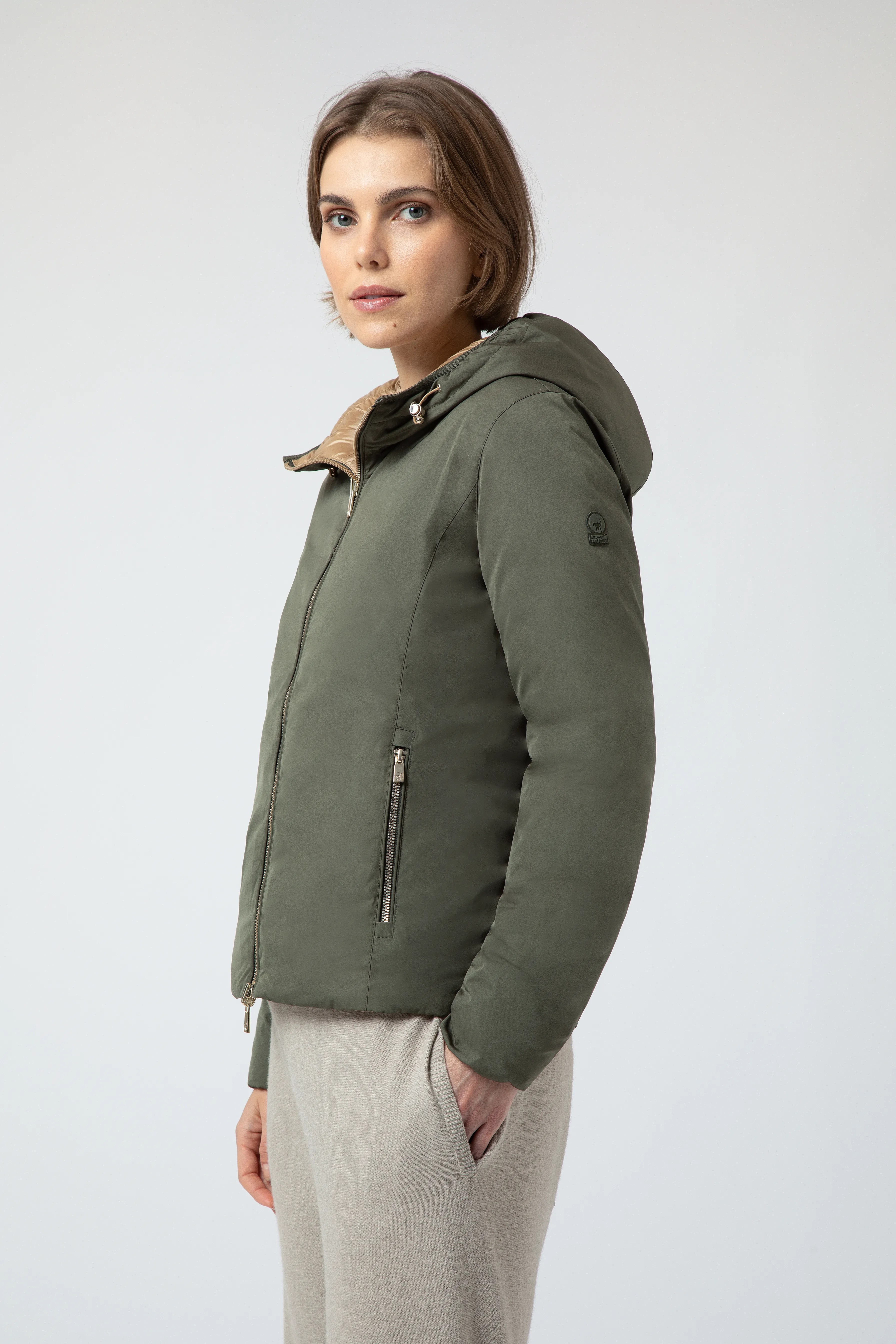 LINDA – Reversible short green down jacket